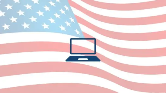 us flag and computer