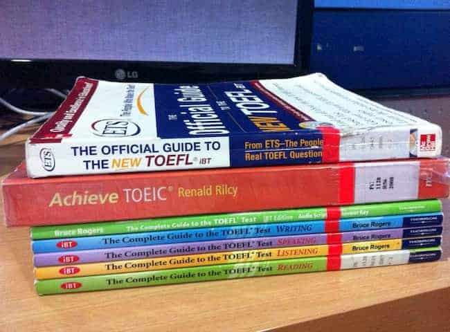 stack of TOEFL books