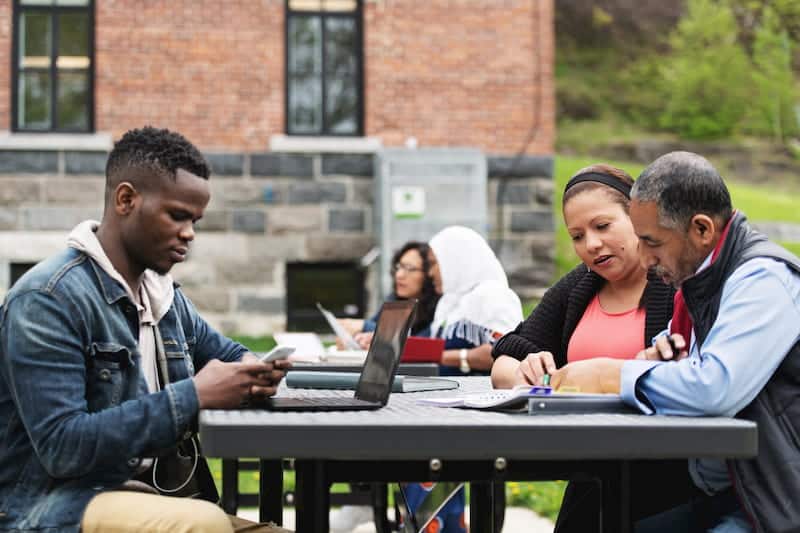 group in adult ed class outside