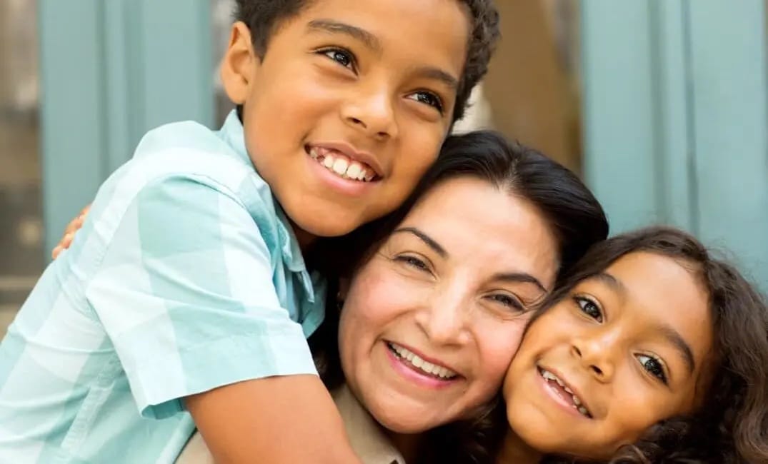 mom with son and daughter