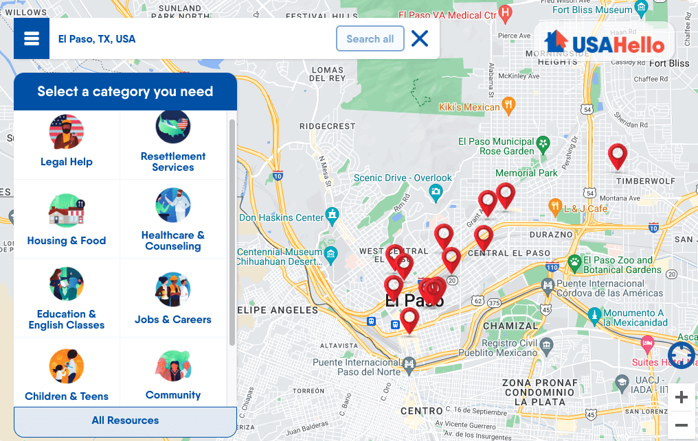 findhello app el paso map